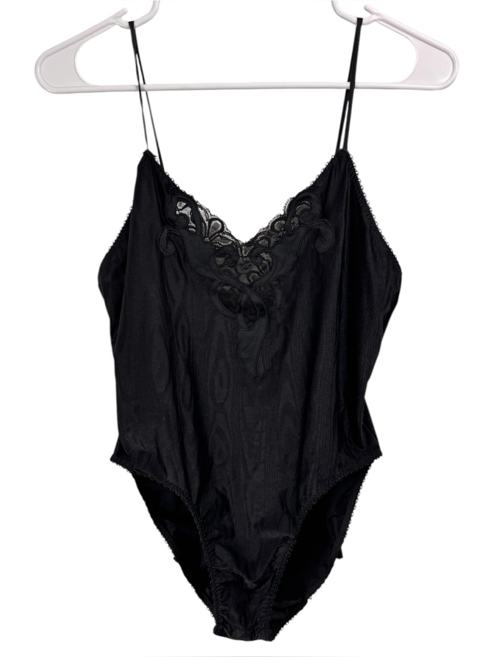 Vintage 80s 90s Natori Size Small Black Moire Lace Bodysuit Top Gothic Coquette